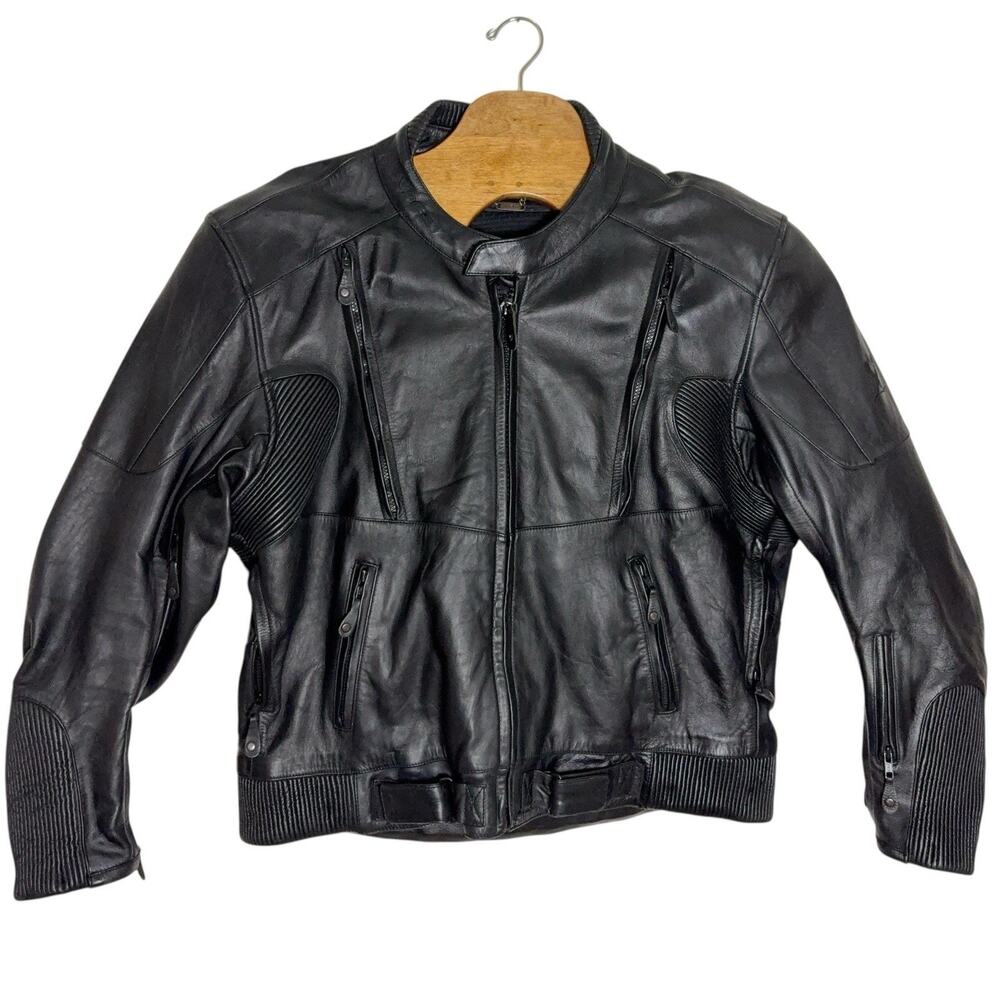 Xpert Sport Leather Motorcycle Jacket Men's Size 50 Black Padded Shoulder/elbow